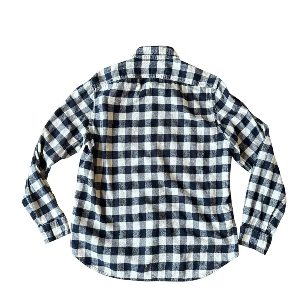 J.Crew Men's Navy & White Buffalo Check‎ 100% Cotton Flannel Shirt - Size Medium